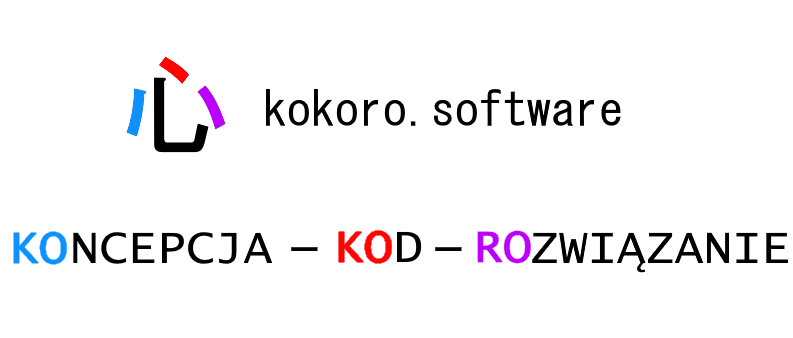 LOGO i nazwa firmy Kokoro Software, poniżej hasło Koncepcja Kod Rozwiązanie